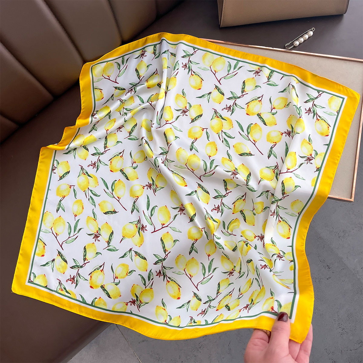 Silk Neck Scarf - 2025 New Yellow Lemon Print Square