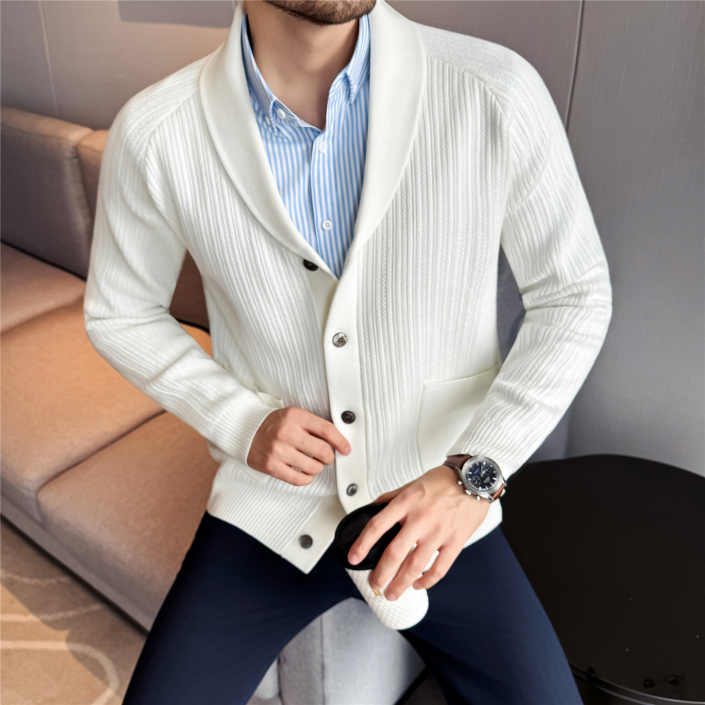 Men's Shawl Collar Knit Cardig – Muffler Men Wool recenzja i cena