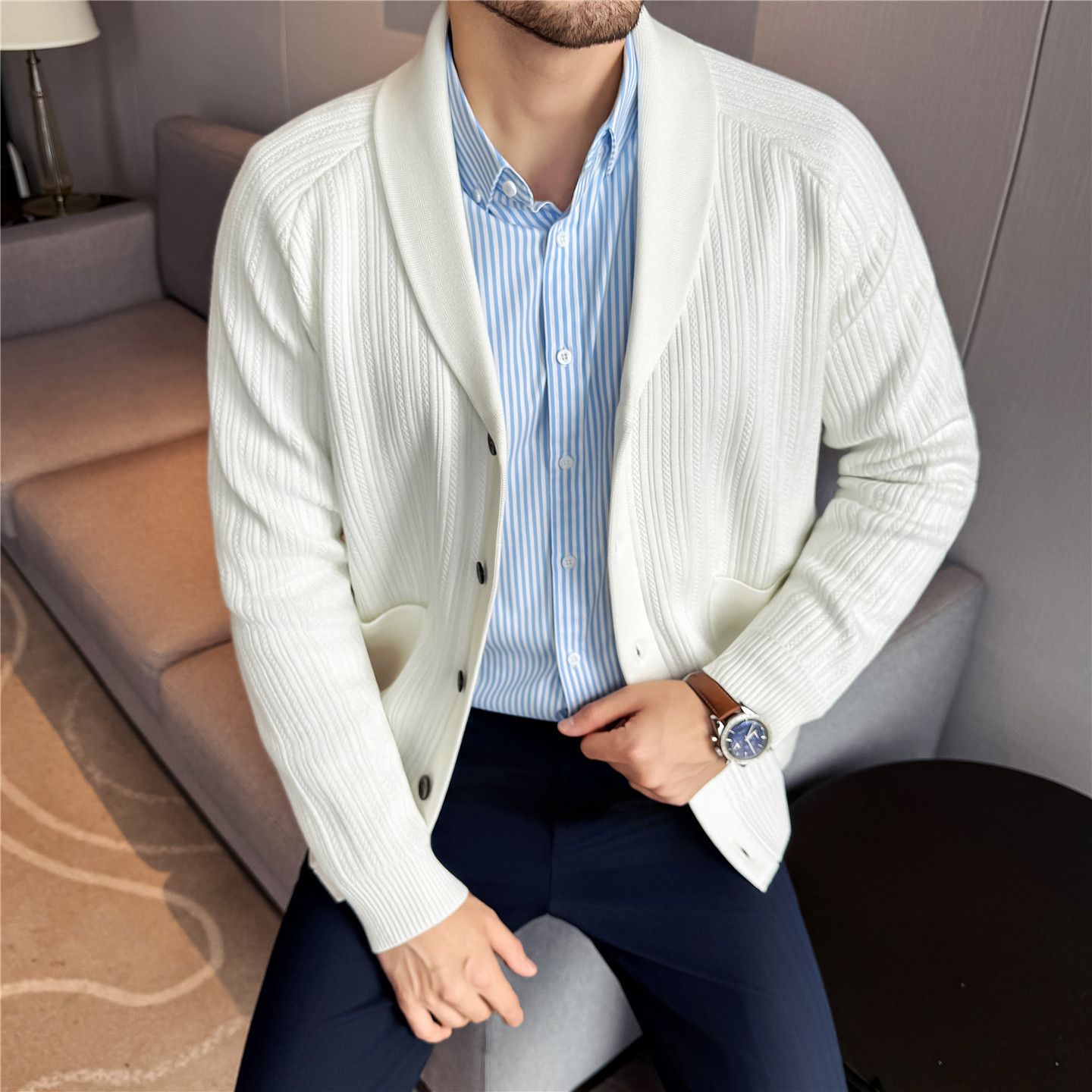 Men's Shawl Collar Knit Cardig – Muffler Men Wool recenzja i cena