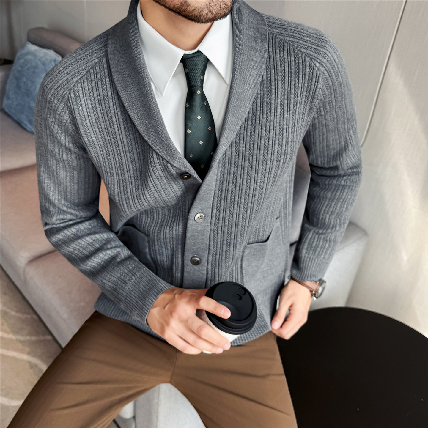 Men's Shawl Collar Knit Cardig – Muffler Men Wool recenzja i cena