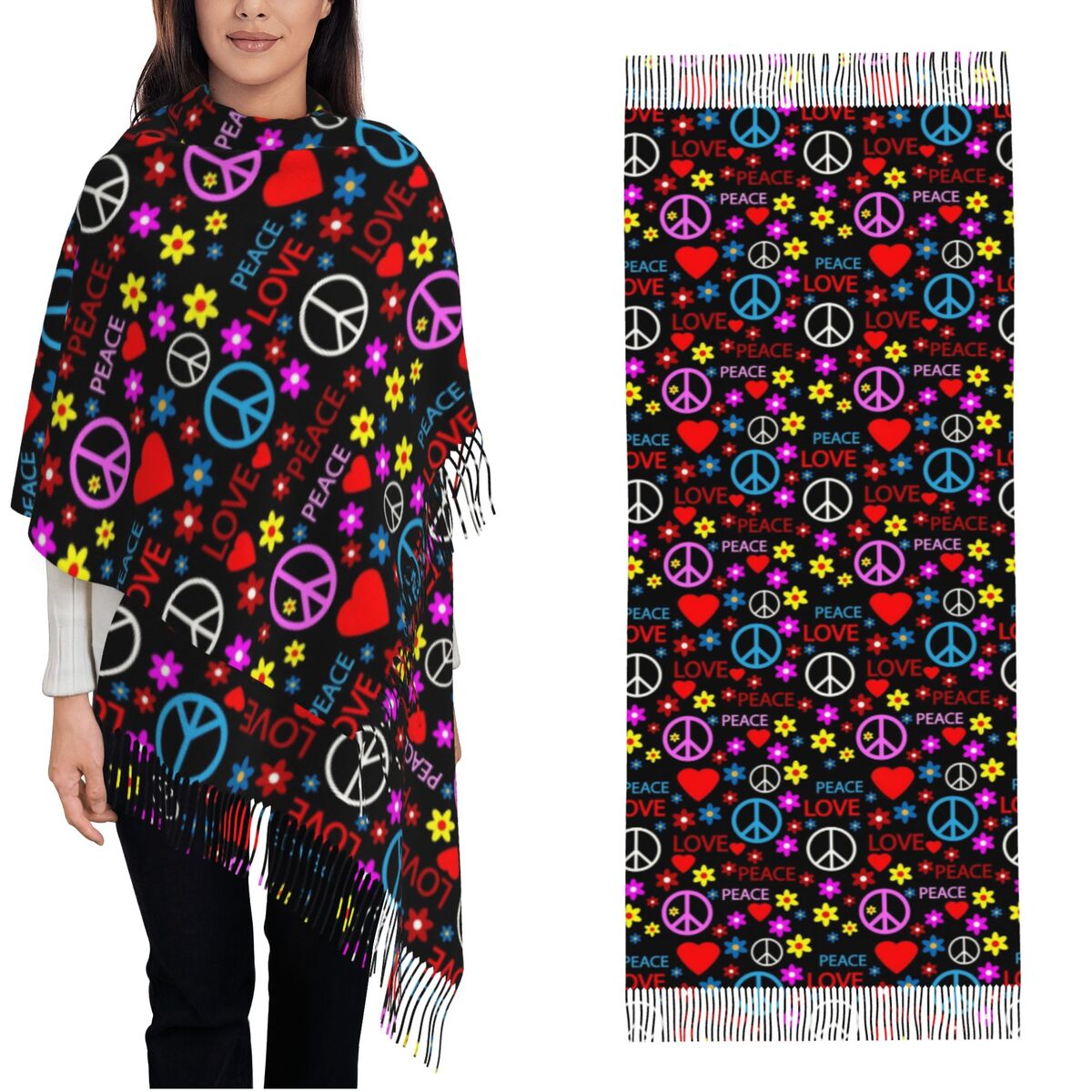 Peace Foral Love Pattern Scarf – Pashmina Wrap Large recenzja i cena