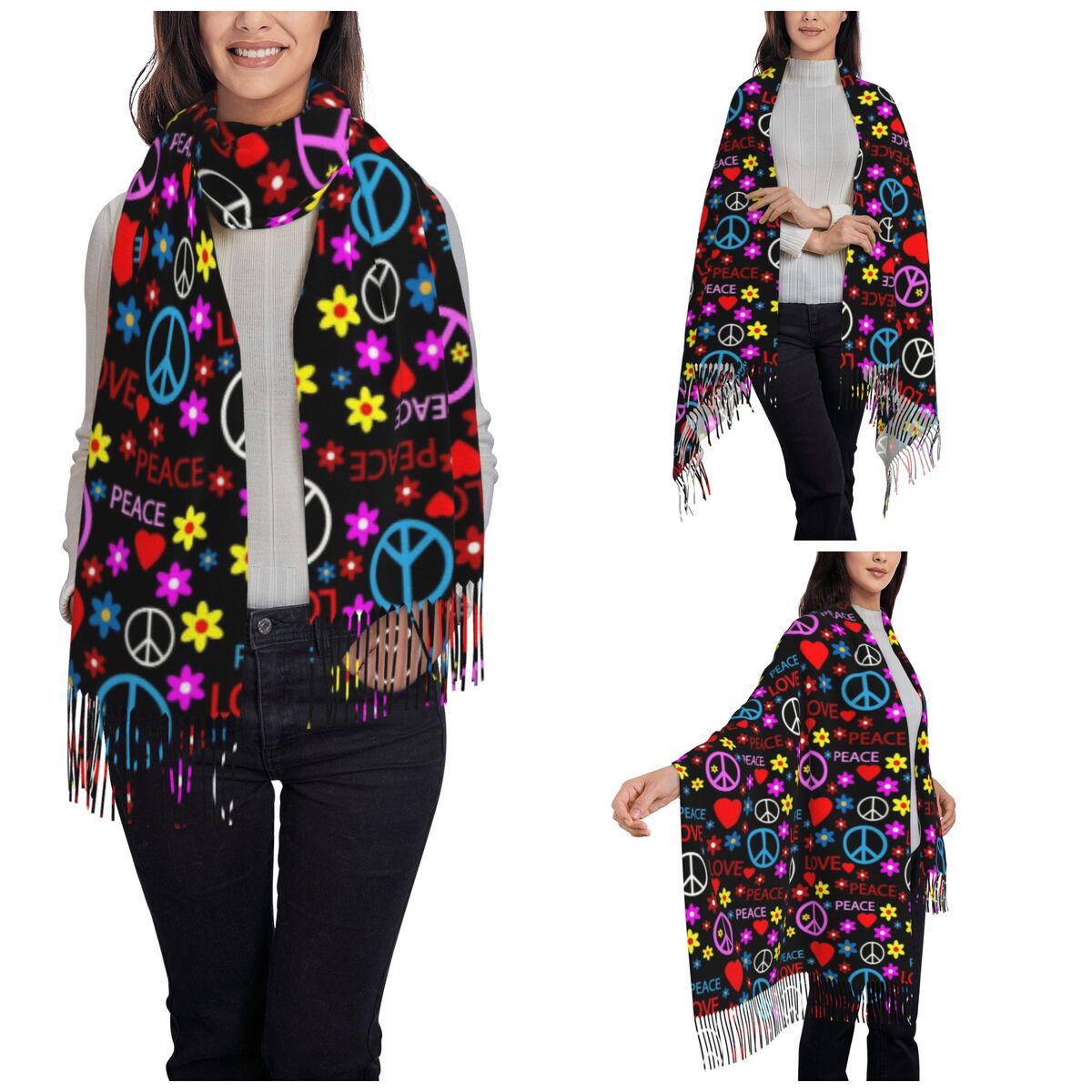 Peace Foral Love Pattern Scarf – Pashmina Wrap Large recenzja i cena