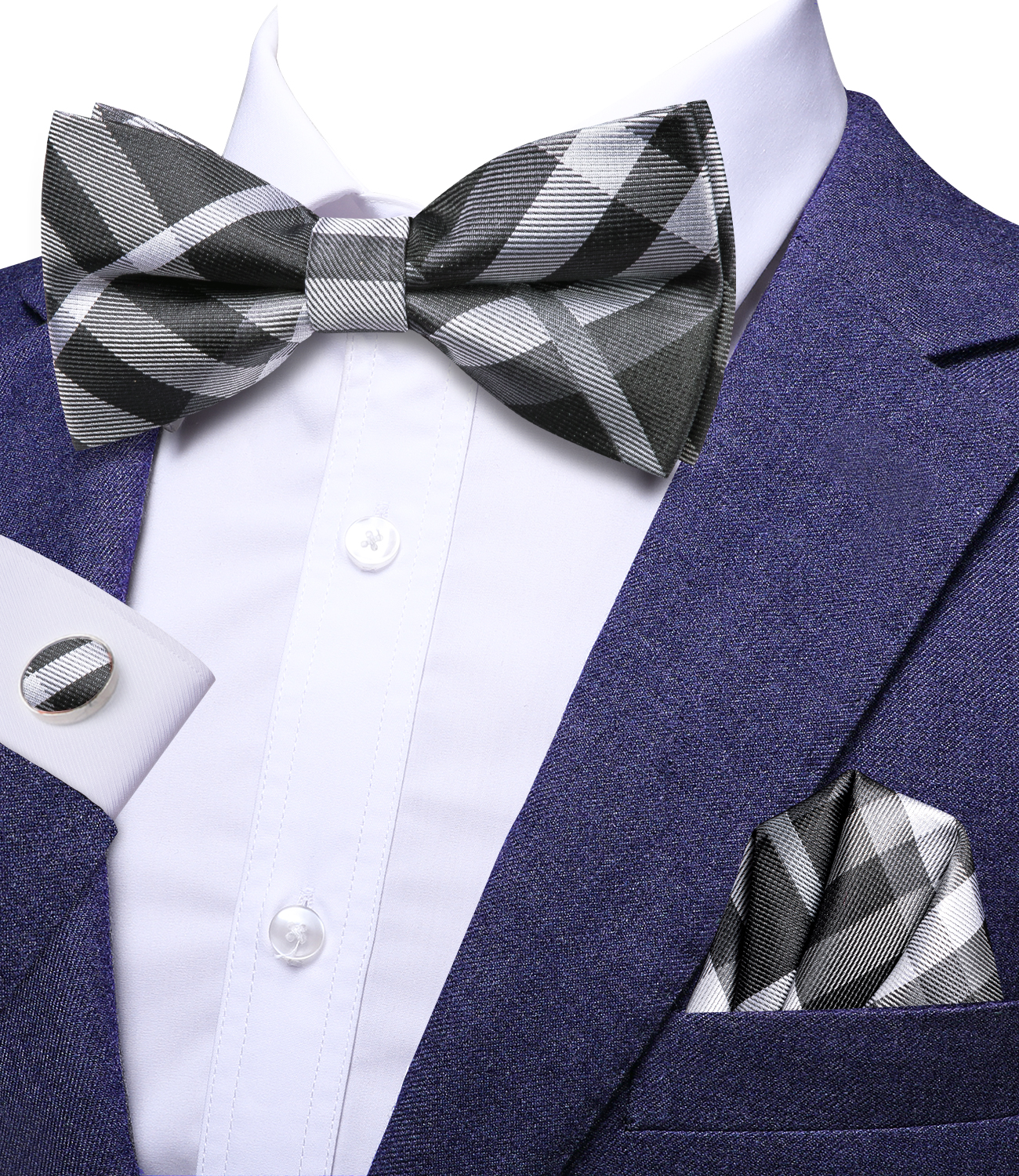 Hi-Tie Grey Plaid Jacquard Sil – Bow Tie Pre Tied recenzja i cena