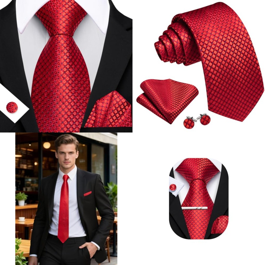 Men Plaid/Striped Ties Set Sil – Pocket Square Set recenzja i cena