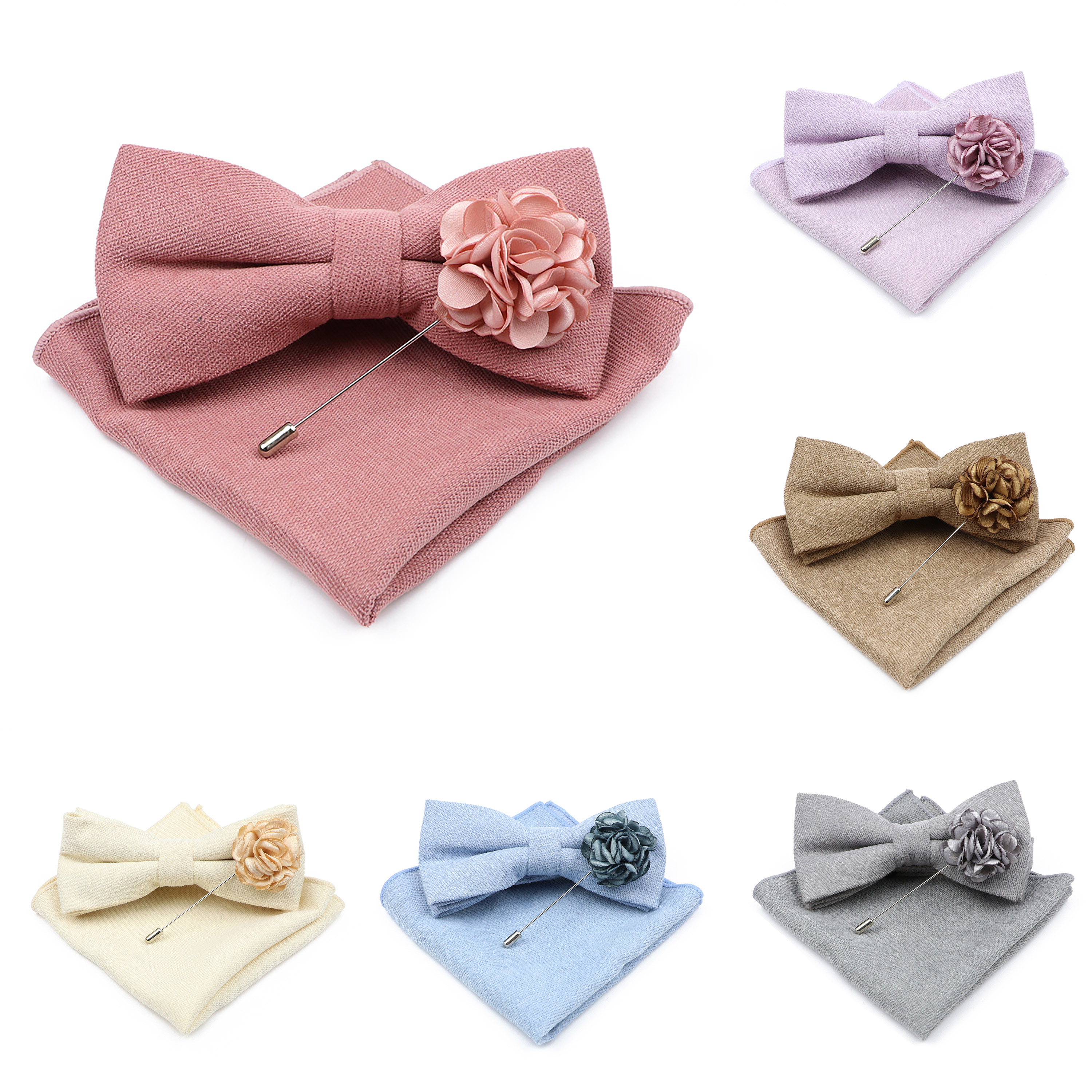 Mens Solid Color Cotton Bowtie – Handkerchief Cotton Men recenzja i cena