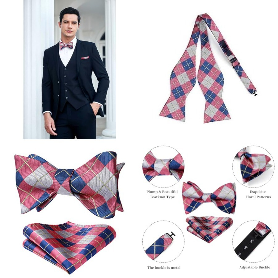 Bow Ties for Men Check Plaid S – Pocket Square Set recenzja i cena