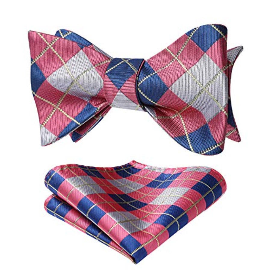 Bow Ties for Men Check Plaid S – Pocket Square Set recenzja i cena