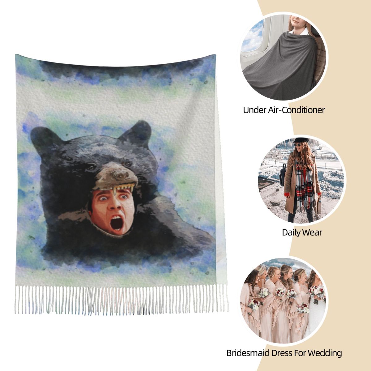 Cage Bear Watercolor Scarf for – Pashmina Wrap Large recenzja i cena