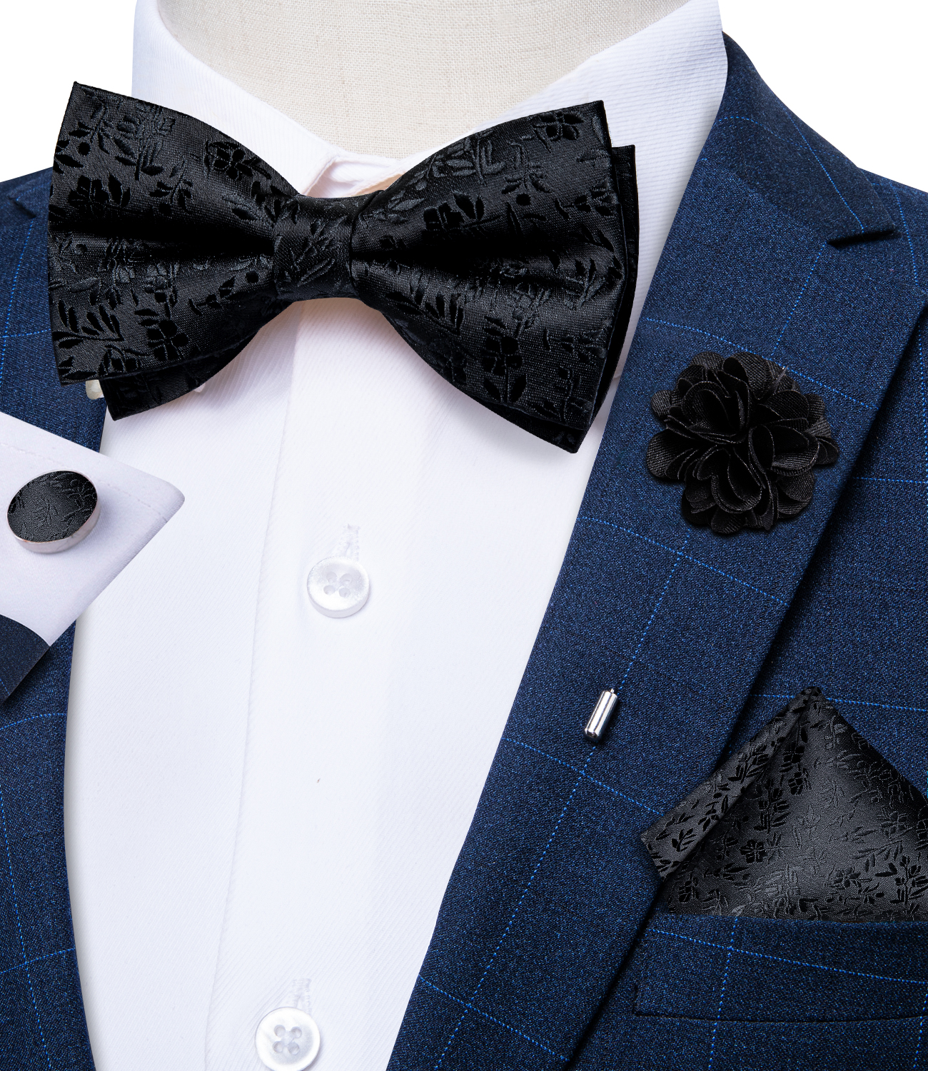 4Pcs Black Solid Floral Men's  – Bow Tie Pre Tied recenzja i cena