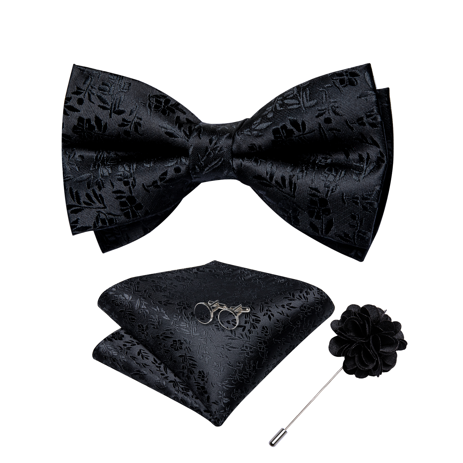4Pcs Black Solid Floral Men's  – Bow Tie Pre Tied recenzja i cena