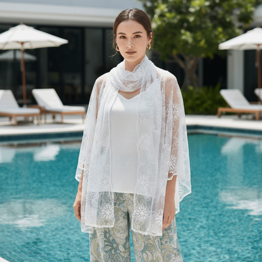 Lace Scarf Embroidered Floral  – Stole Wedding Shawl recenzja i cena